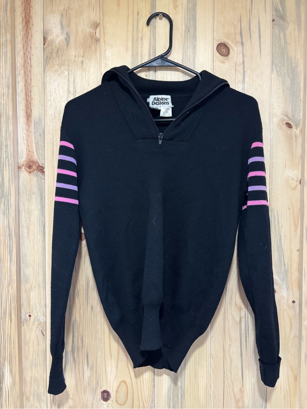 Alpine Black Half-Zip Hoodie with Pink Stripe Sleeves